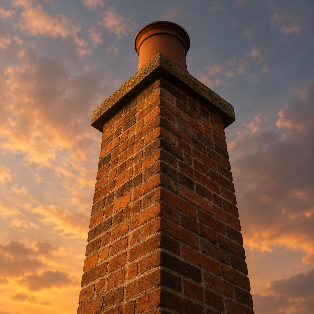 Brick chimney against a dusk sky